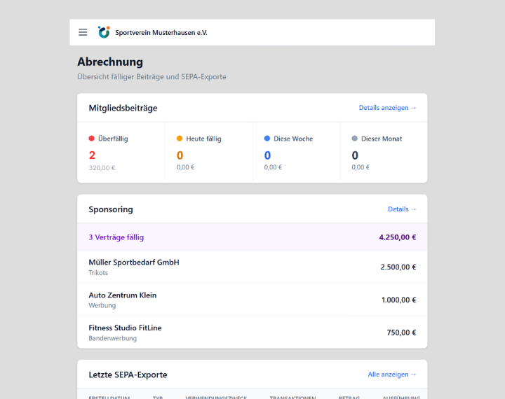 Abrechnung Vereinsverwaltung