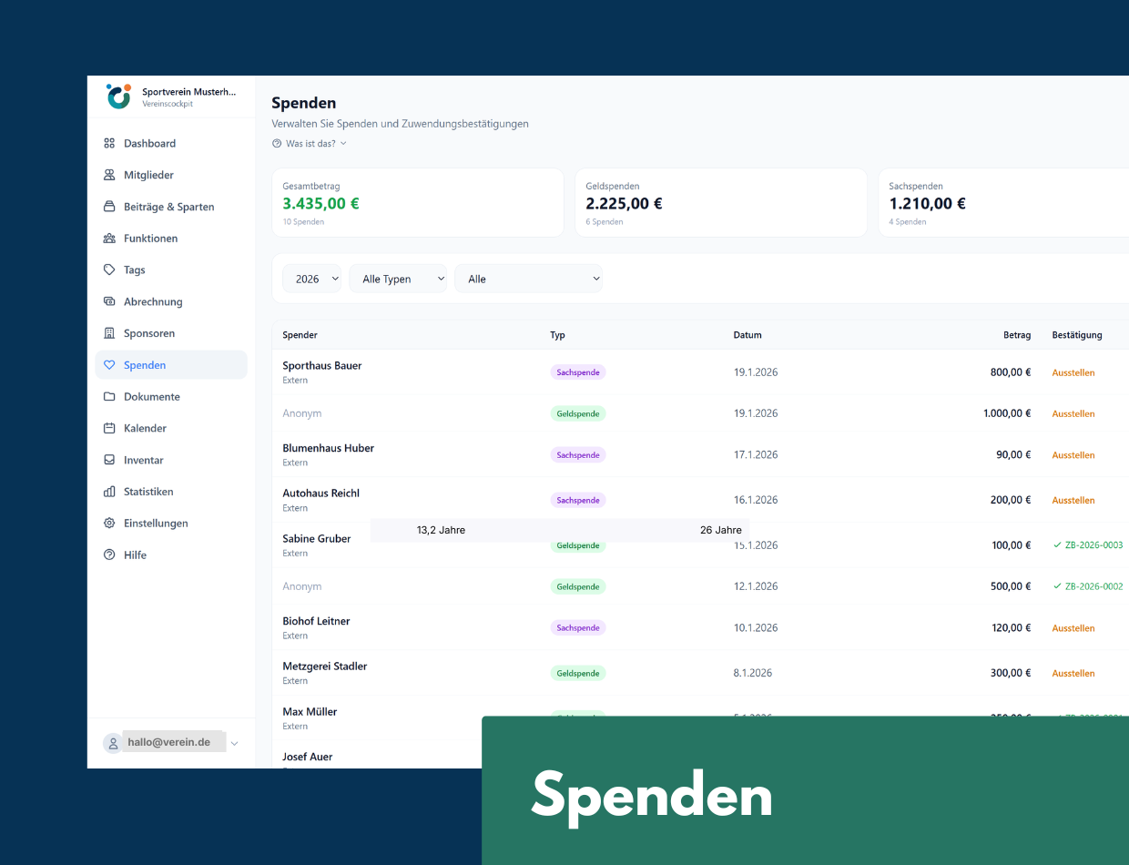 Funktionen Spendenquittung